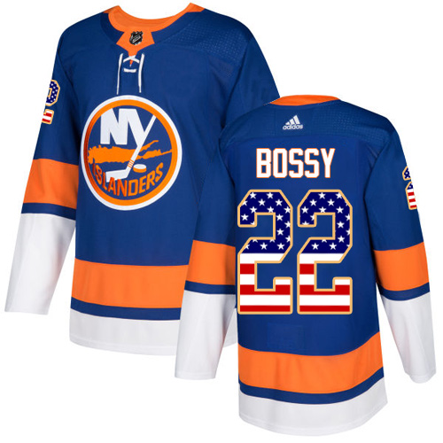 Adidas Islanders #22 Mike Bossy Royal Blue Home Authentic USA Flag Stitched NHL Jersey